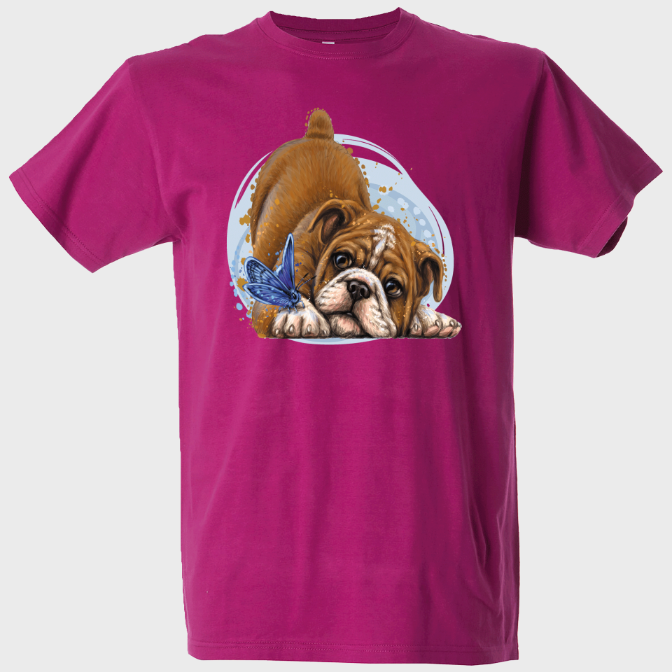 Camiseta hombre: perro y mariposa