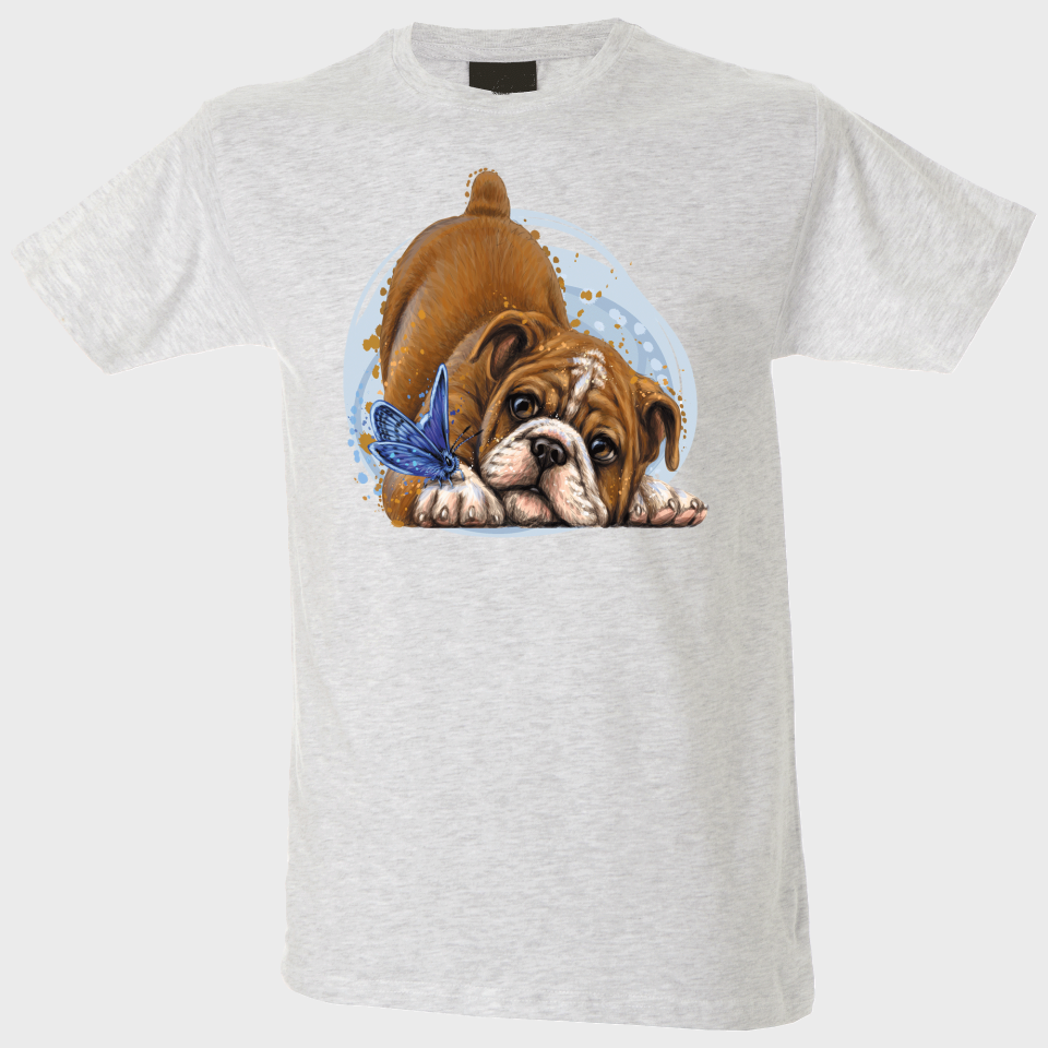 Camiseta hombre: perro y mariposa