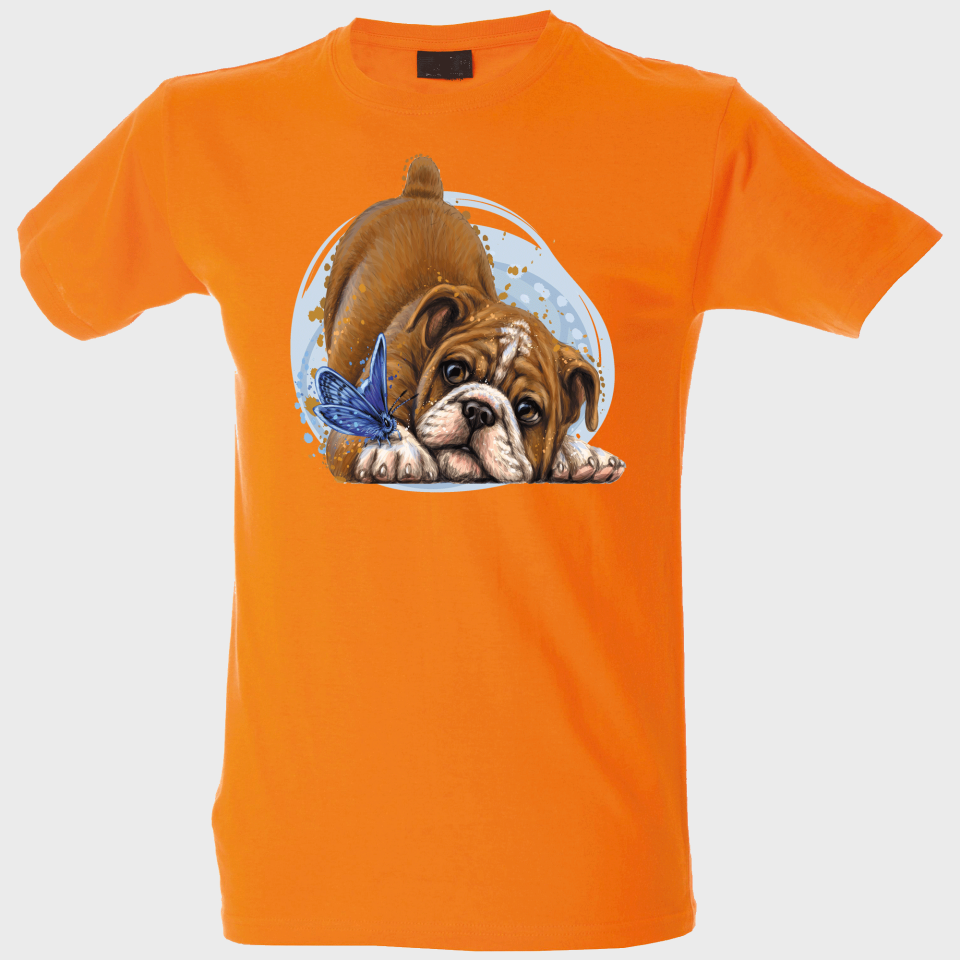 Camiseta hombre: perro y mariposa