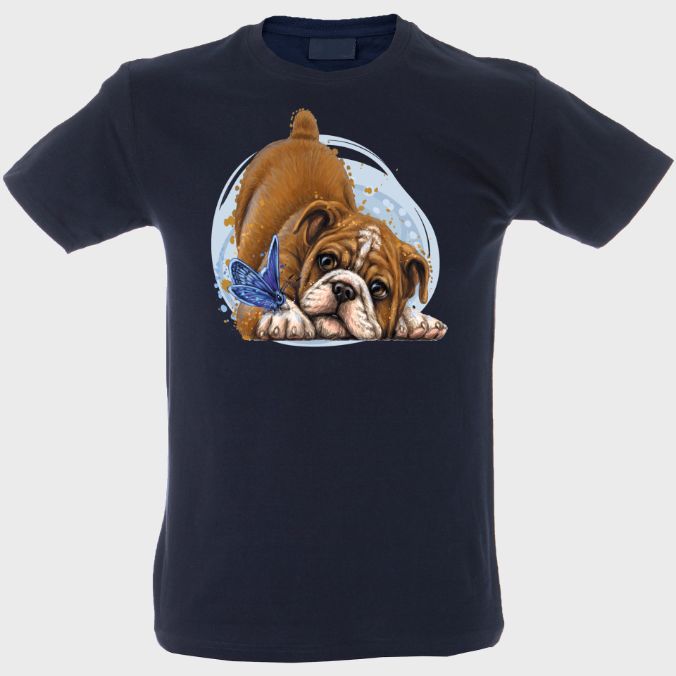 Camiseta hombre: perro y mariposa
