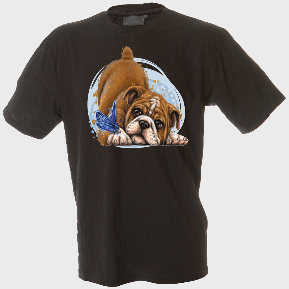 Camiseta hombre: perro y mariposa