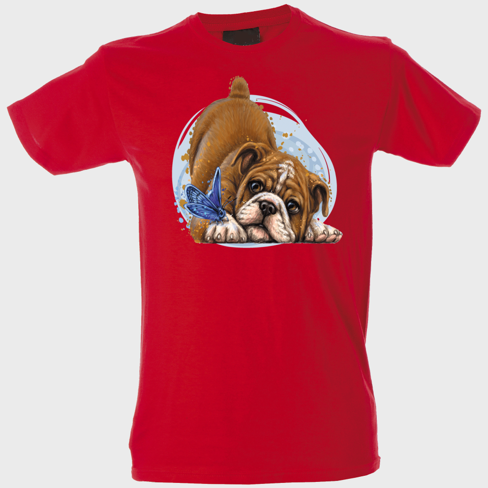 Camiseta hombre: perro y mariposa