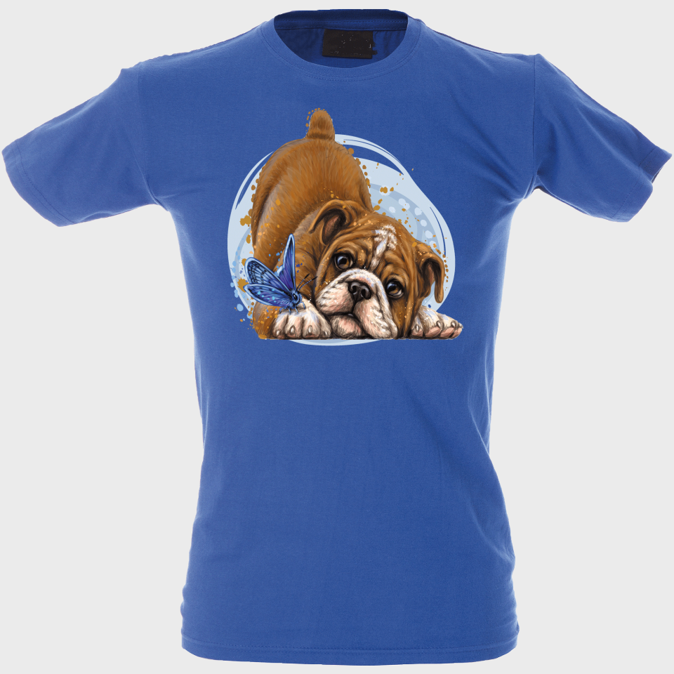 Camiseta hombre: perro y mariposa