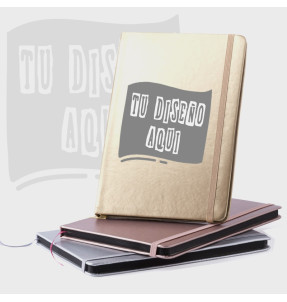 Libreta A5 tipo moleskine metalizada hoja blanca personalizada
