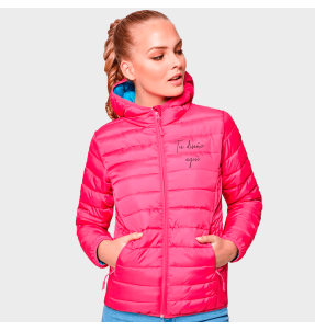 Chaqueta plumón de mujer con capucha personalizada