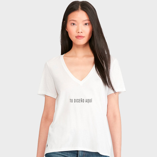 Crea tu Camiseta Blanca Personalizada Manga Corta Cuello de Pico - Mujer  Talla M