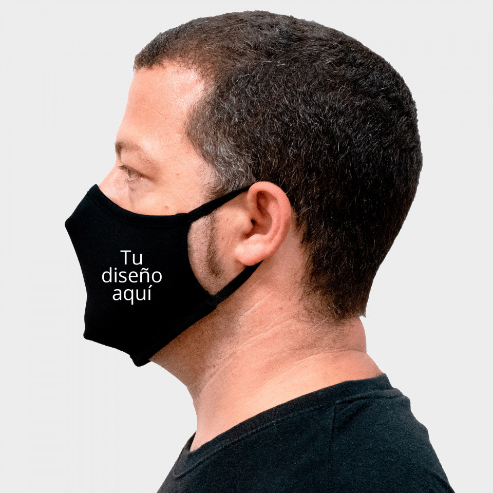 Mascarilla neopreno grande negra homologada con protección +91% personalización lateral