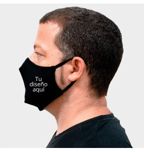 Mascarilla neopreno grande negra homologada con protección +91% personalización lateral