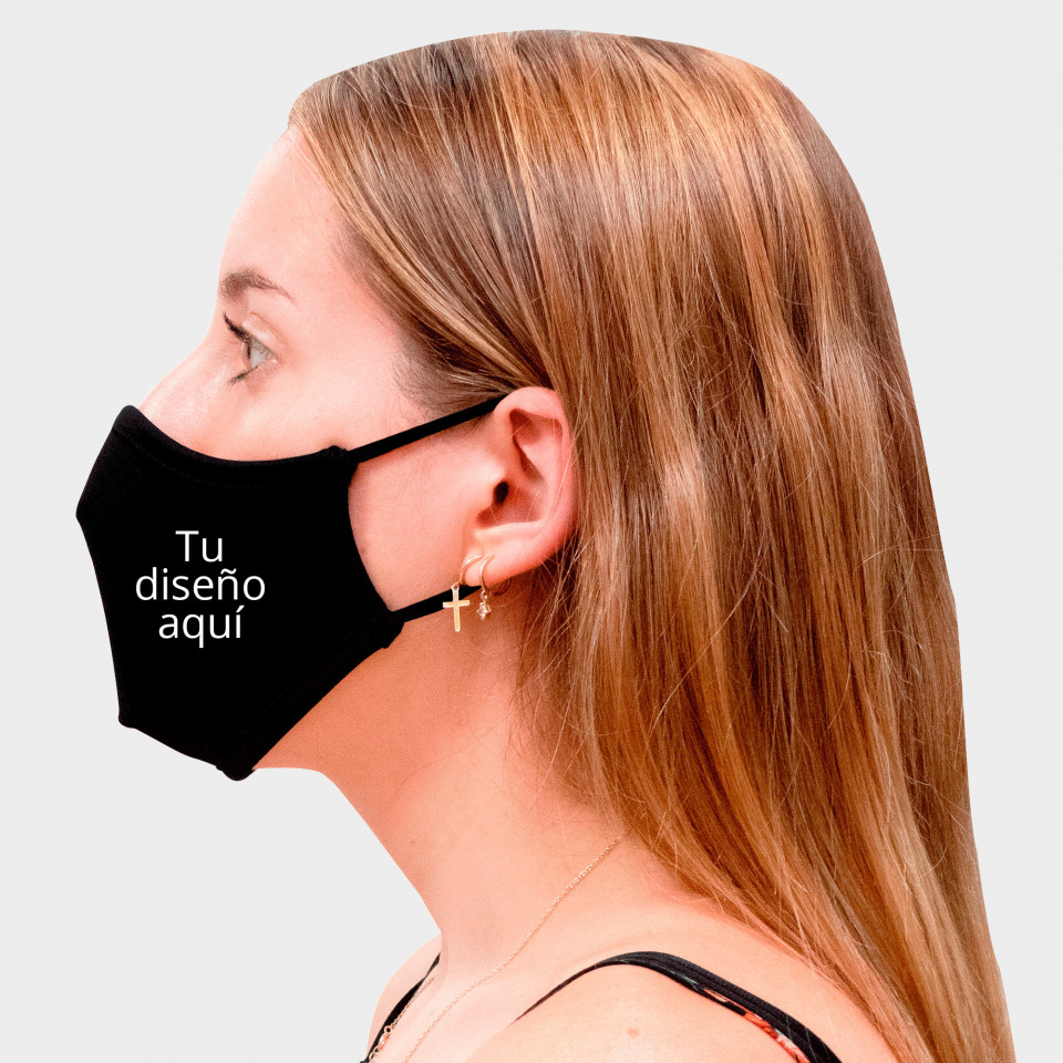 Mascarilla neopreno mediana negra homologada con protección +91% personalización lateral