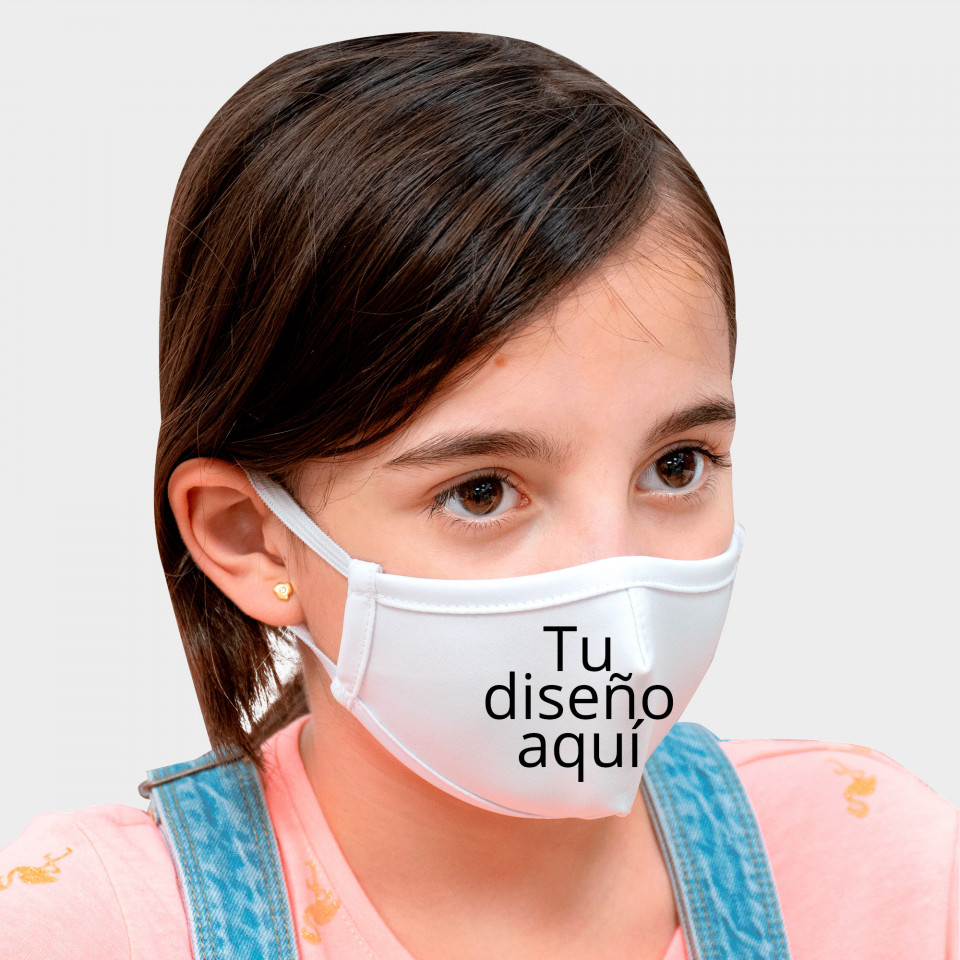 Mascarilla neopreno pequeña blanca homologada con protección +91% personalización fullprint