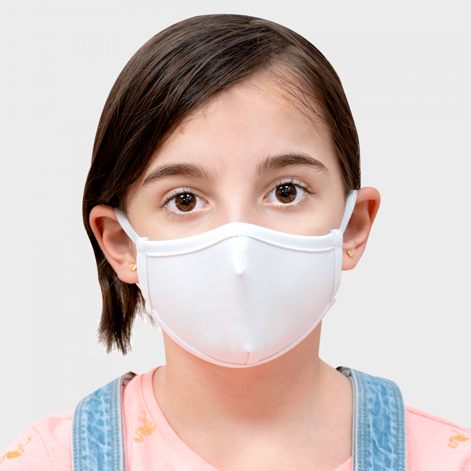 Mascarilla neopreno pequeña blanca homologada con protección +91% personalización fullprint