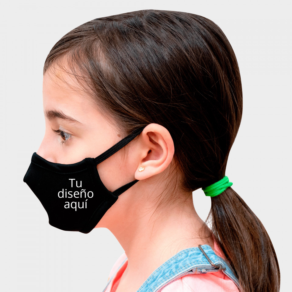 Mascarilla neopreno pequeña negra homologada con protección +91% personalización lateral