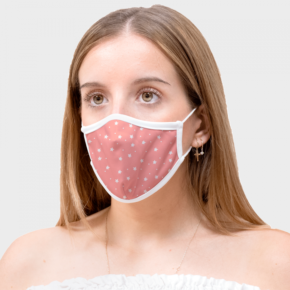 Mascarilla algodón orgánico reversible mediana estrellas rosa homologada con protección +90%