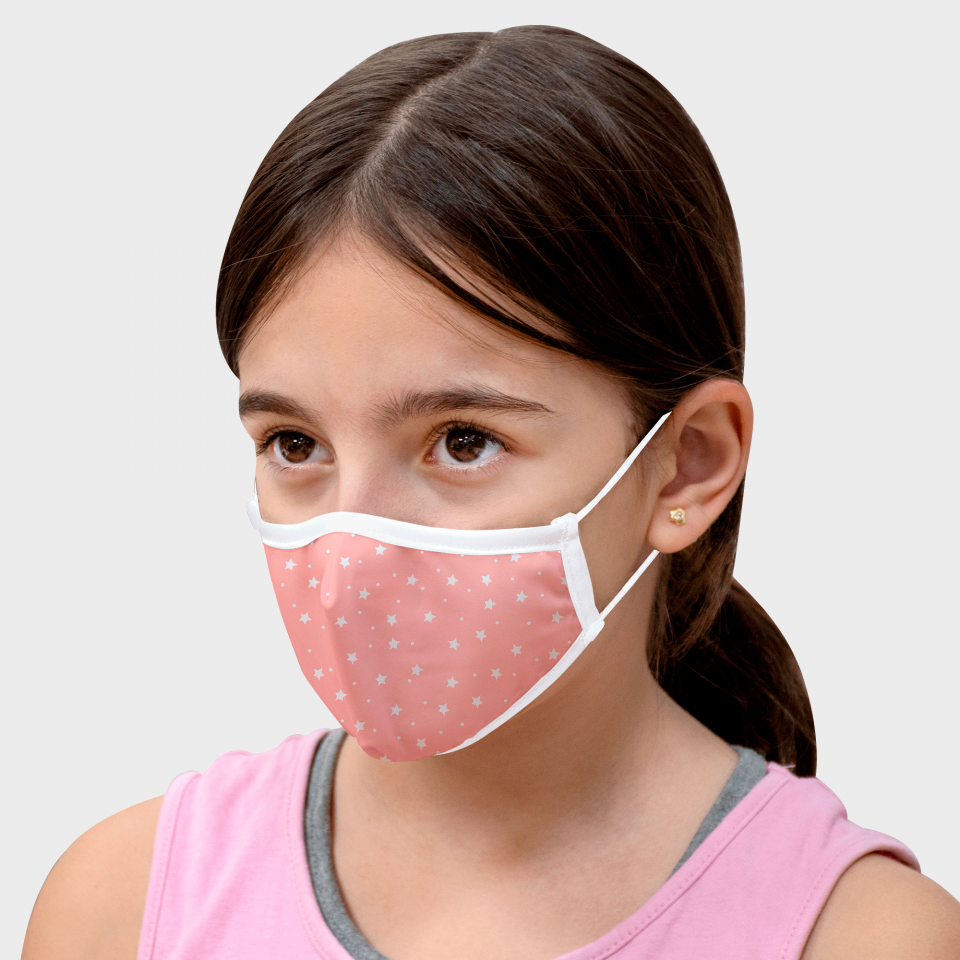 Mascarilla algodón orgánico reversible pequeña estrellas rosa homologada con protección +90%