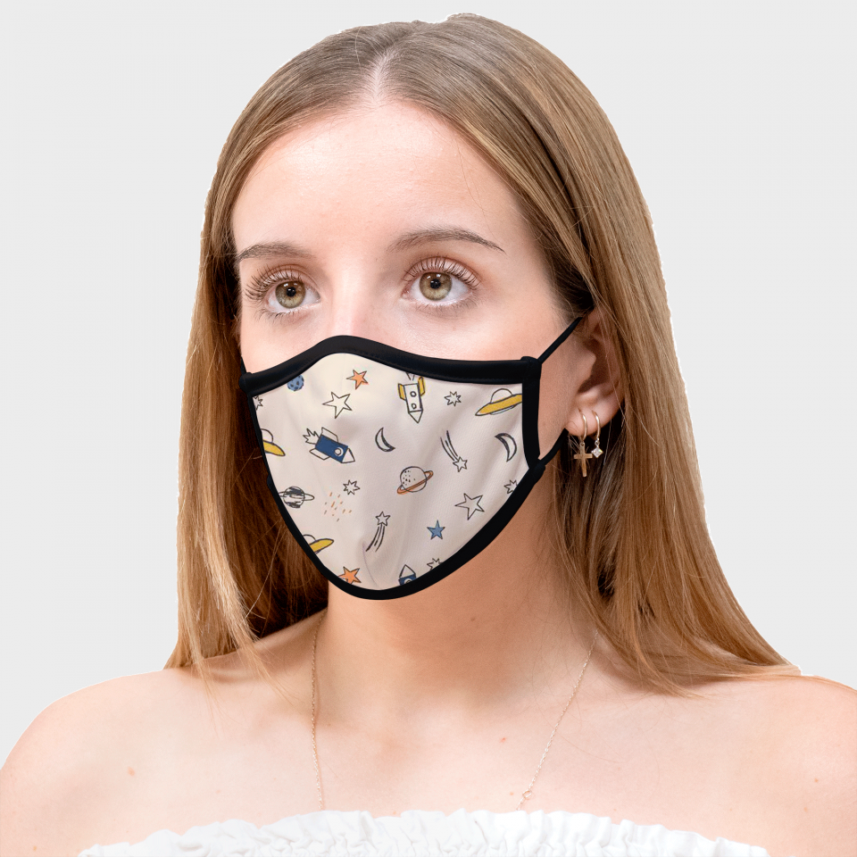 Mascarilla algodón orgánico reversible mediana espacial beige homologada con protección +90%