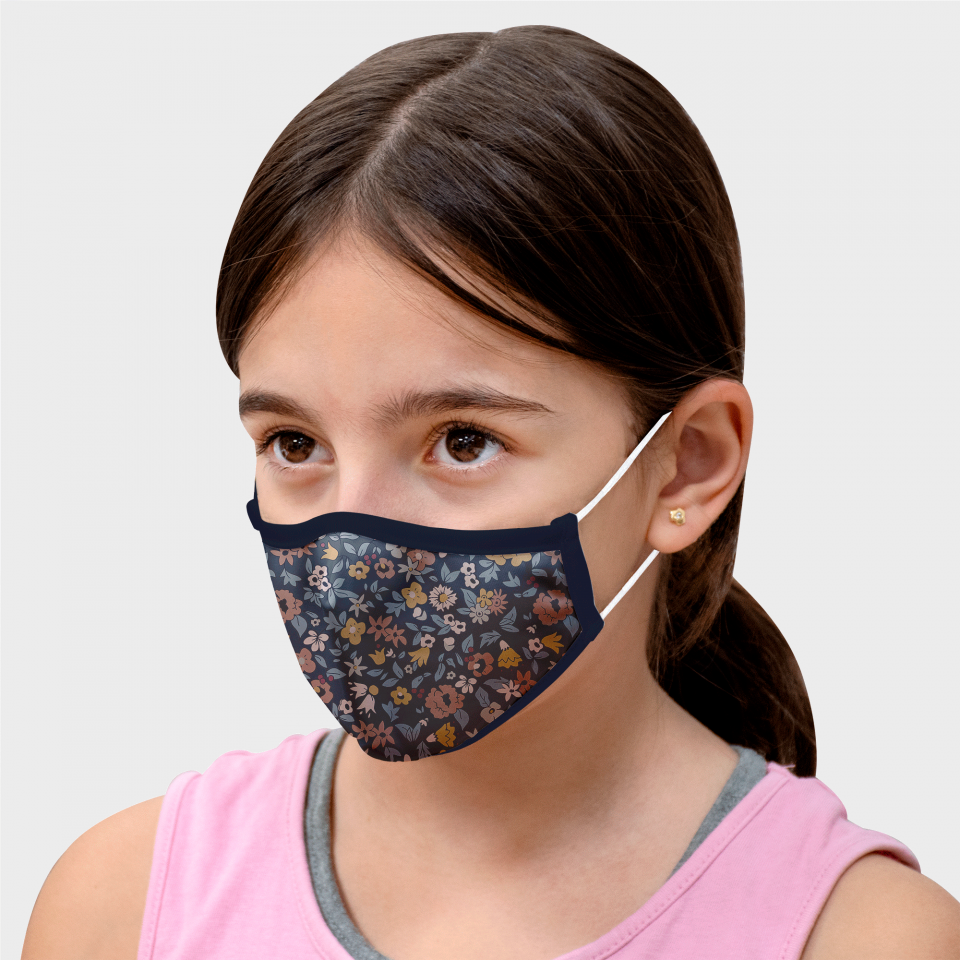 Mascarilla algodón orgánico reversible pequeña flores homologada con protección +90%