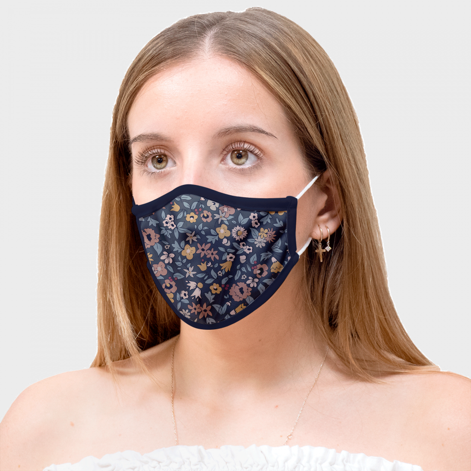 Mascarilla algodón orgánico reversible mediana flores homologada con protección +90%