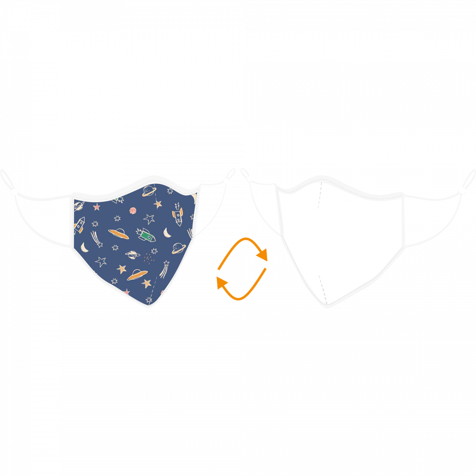 Mascarilla algodón orgánico reversible mediana espacial azul homologada con protección +90%