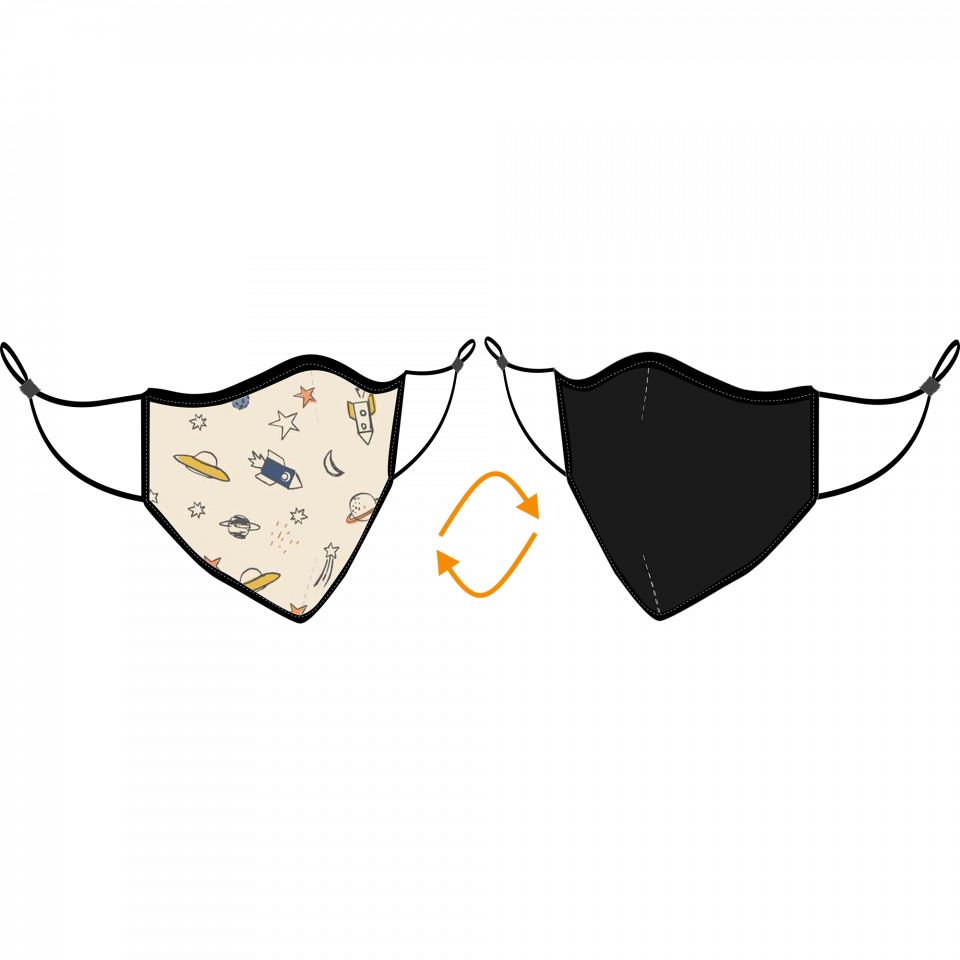 Mascarilla algodón orgánico reversible pequeña espacial beige homologada con protección +90%