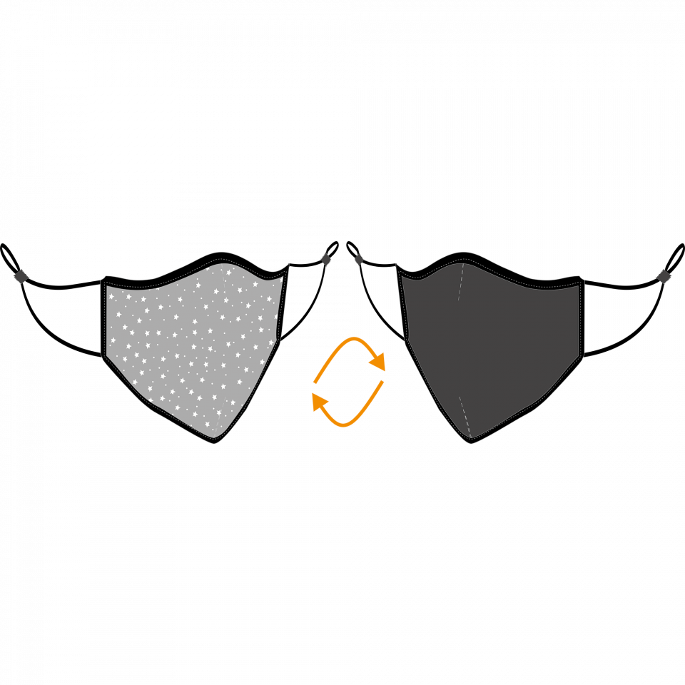 Mascarilla algodón orgánico reversible pequeña estrellas gris homologada con protección +90%