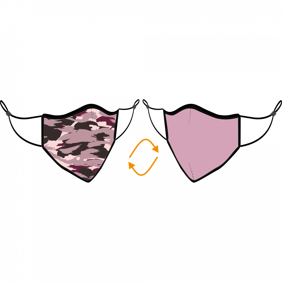 Mascarilla algodón orgánico reversible pequeña camuflaje rosa homologada con protección +90%