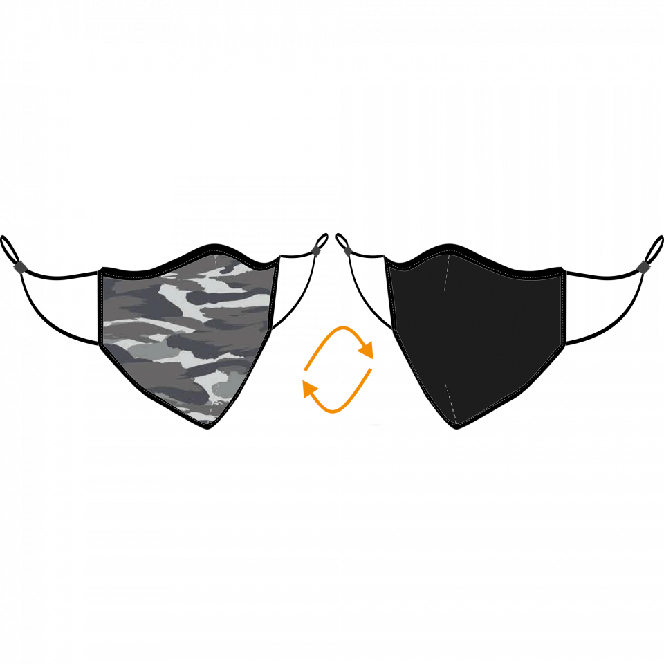 Mascarilla algodón orgánico reversible grande camuflaje gris homologada con protección +90%