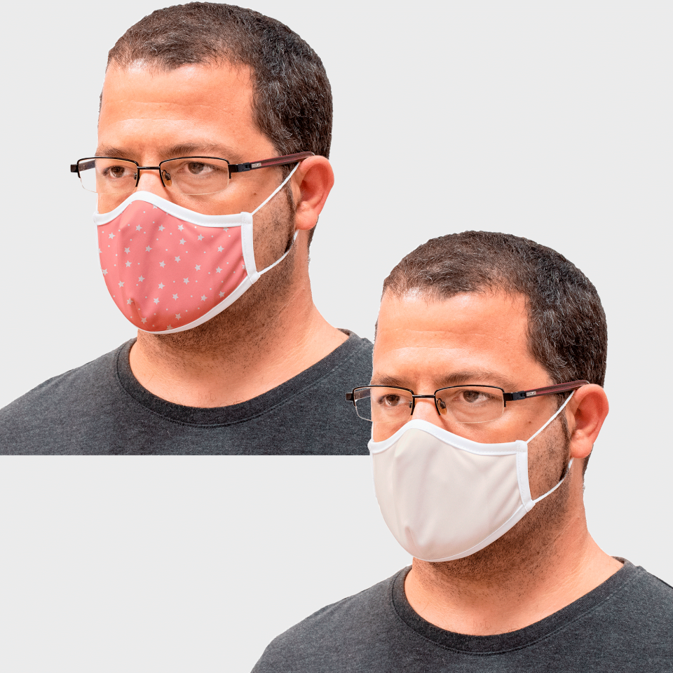 Mascarilla algodón orgánico reversible grande estrellas rosa homologada con protección +90%