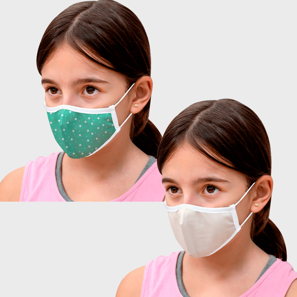 Mascarilla algodón orgánico reversible pequeña estrellas verde homologada con protección +90%