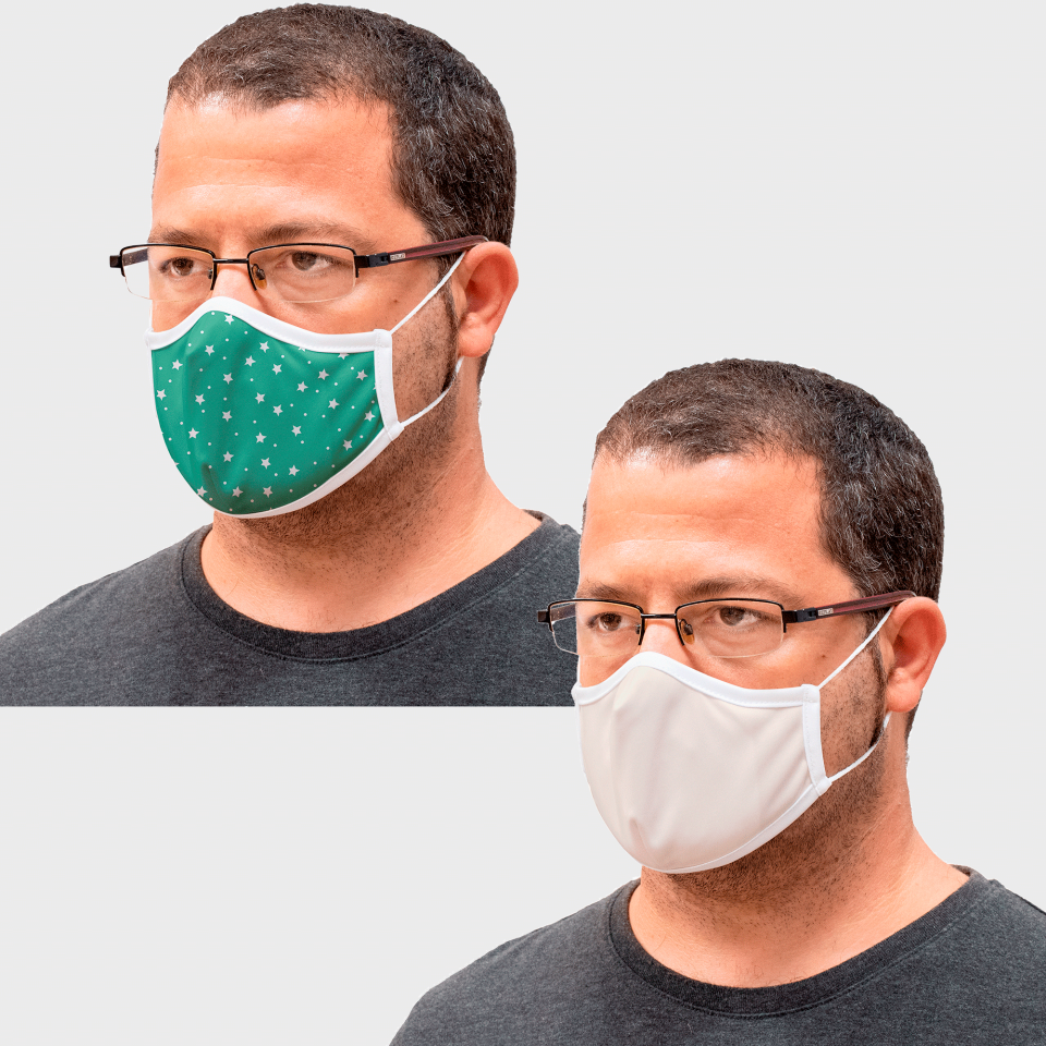 Mascarilla algodón orgánico reversible grande estrellas verde homologada con protección +90%