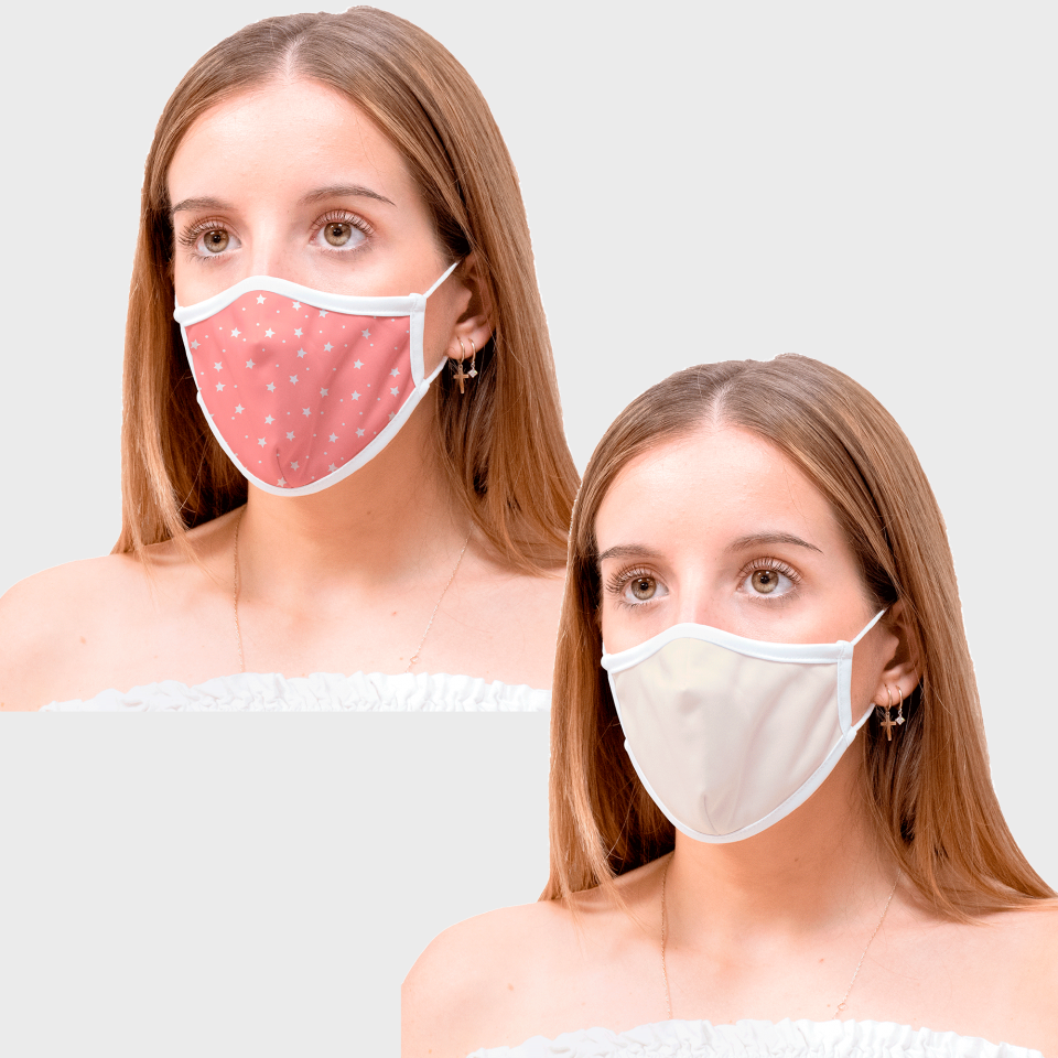 Mascarilla algodón orgánico reversible mediana estrellas rosa homologada con protección +90%