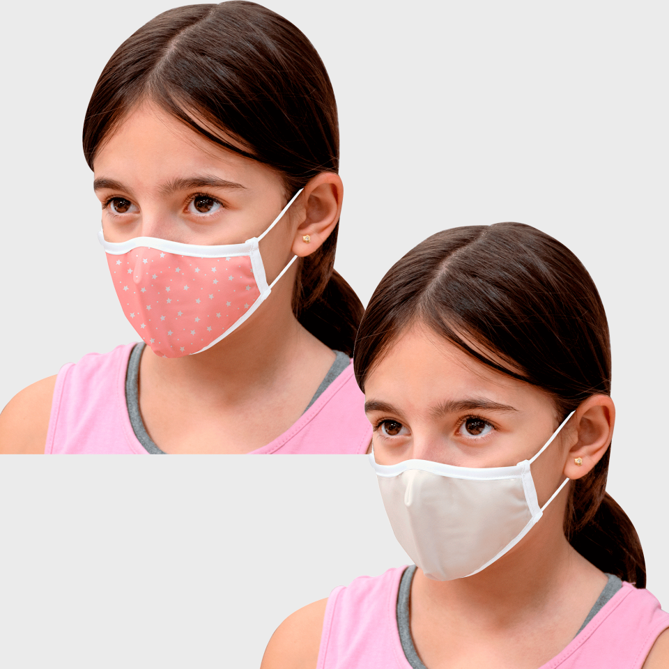 Mascarilla algodón orgánico reversible pequeña estrellas rosa homologada con protección +90%