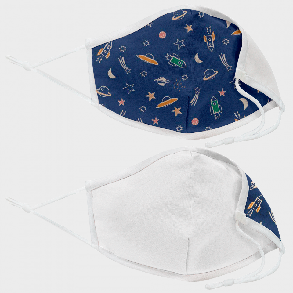 Mascarilla algodón orgánico reversible mediana espacial azul homologada con protección +90%