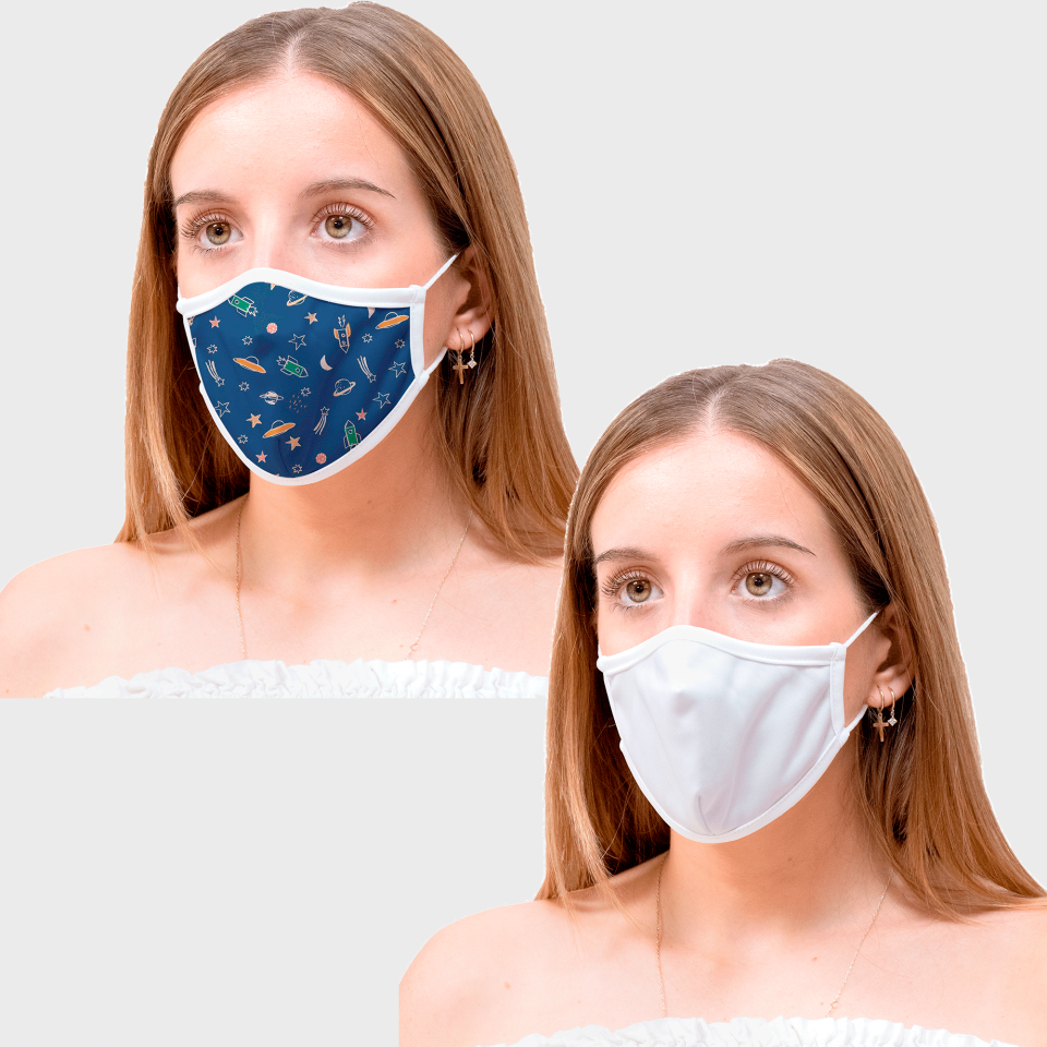 Mascarilla algodón orgánico reversible mediana espacial azul homologada con protección +90%