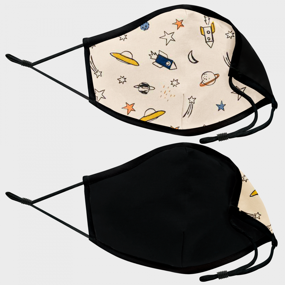 Mascarilla algodón orgánico reversible pequeña espacial beige homologada con protección +90%