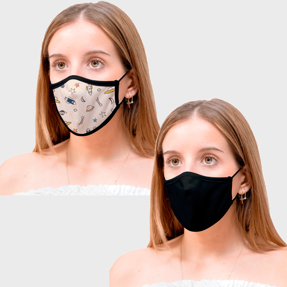 Mascarilla algodón orgánico reversible mediana espacial beige homologada con protección +90%