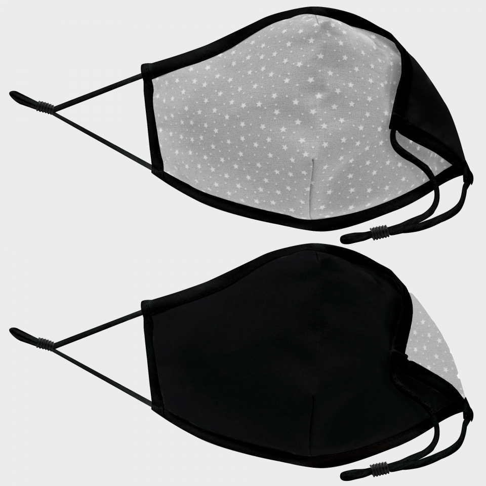 Mascarilla algodón orgánico reversible pequeña estrellas gris homologada con protección +90%