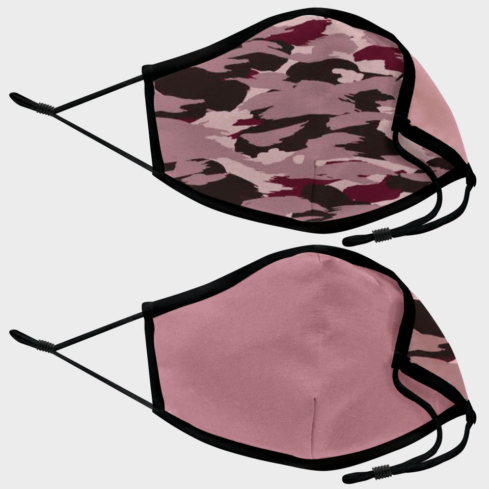 Mascarilla algodón orgánico reversible pequeña camuflaje rosa homologada con protección +90%