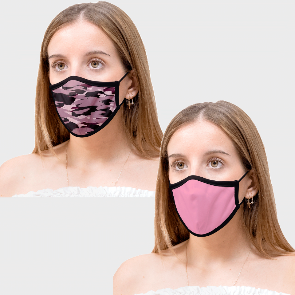 Mascarilla algodón orgánico reversible mediana camuflaje rosa homologada con protección +90%
