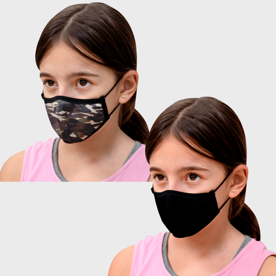 Mascarilla algodón orgánico reversible pequeña camuflaje kaki homologada con protección +90%