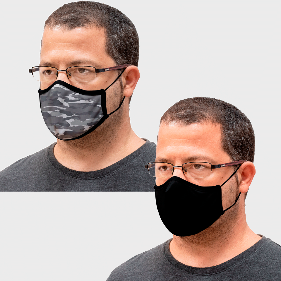 Mascarilla algodón orgánico reversible grande camuflaje gris homologada con protección +90%