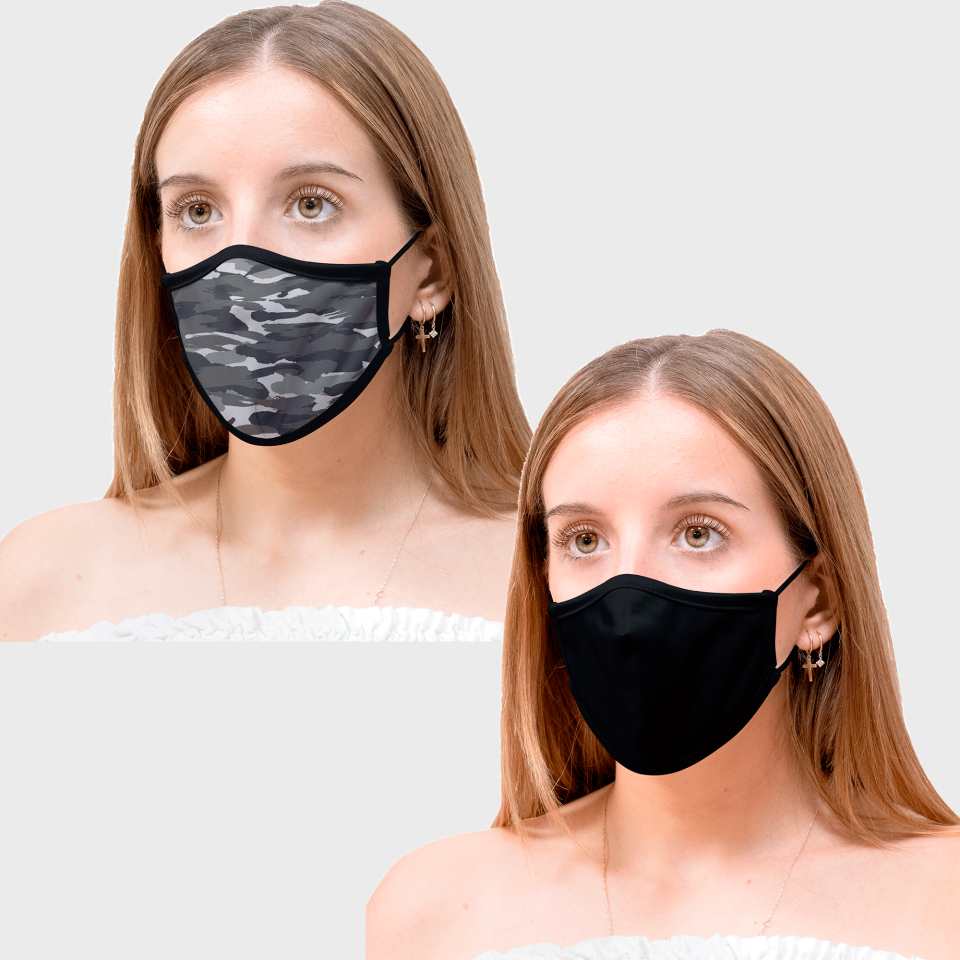 Mascarilla algodón orgánico reversible mediana camuflaje gris homologada con protección +90%