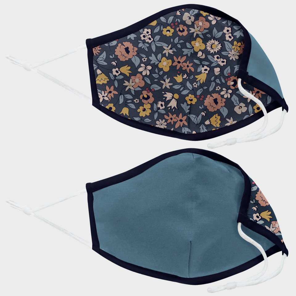 Mascarilla algodón orgánico reversible grande flores homologada con protección +90%