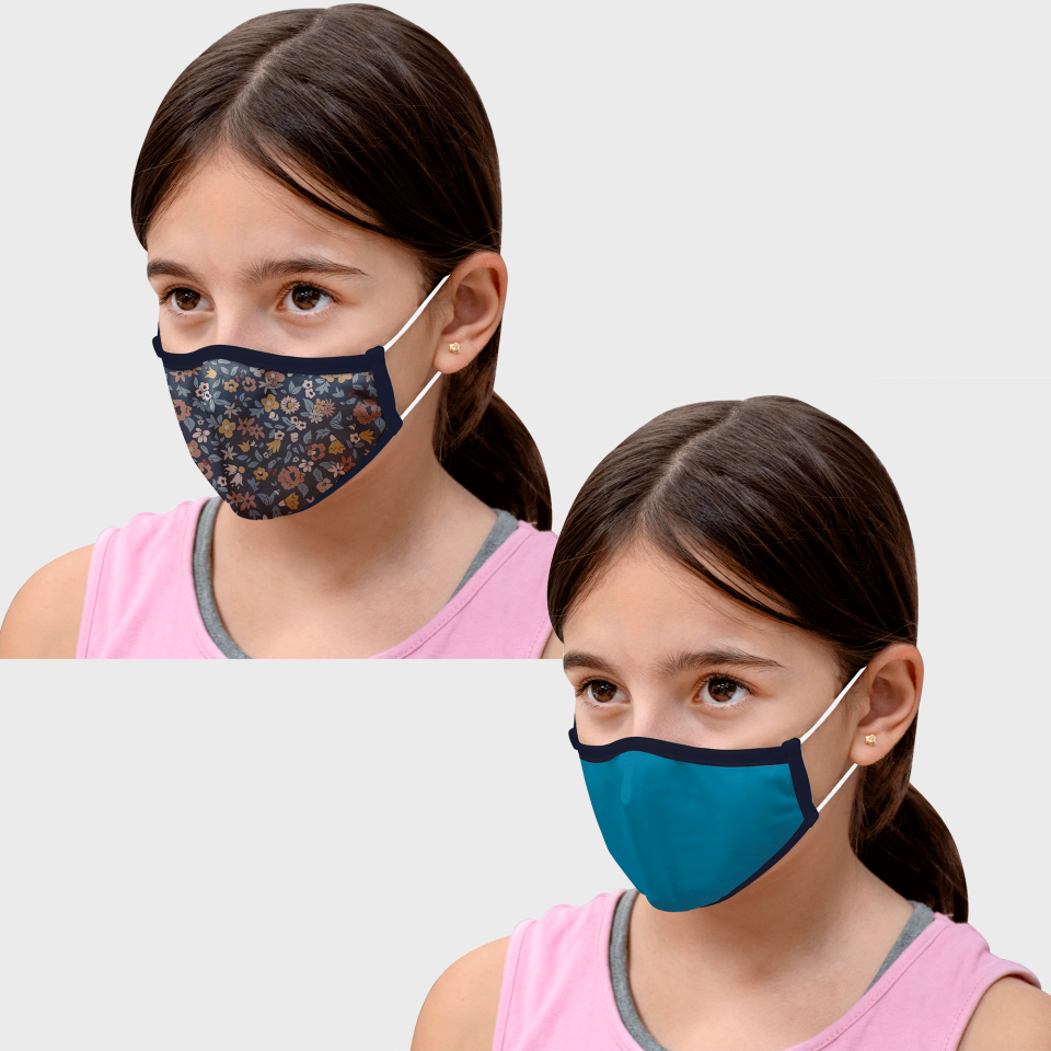 Mascarilla algodón orgánico reversible pequeña flores homologada con protección +90%