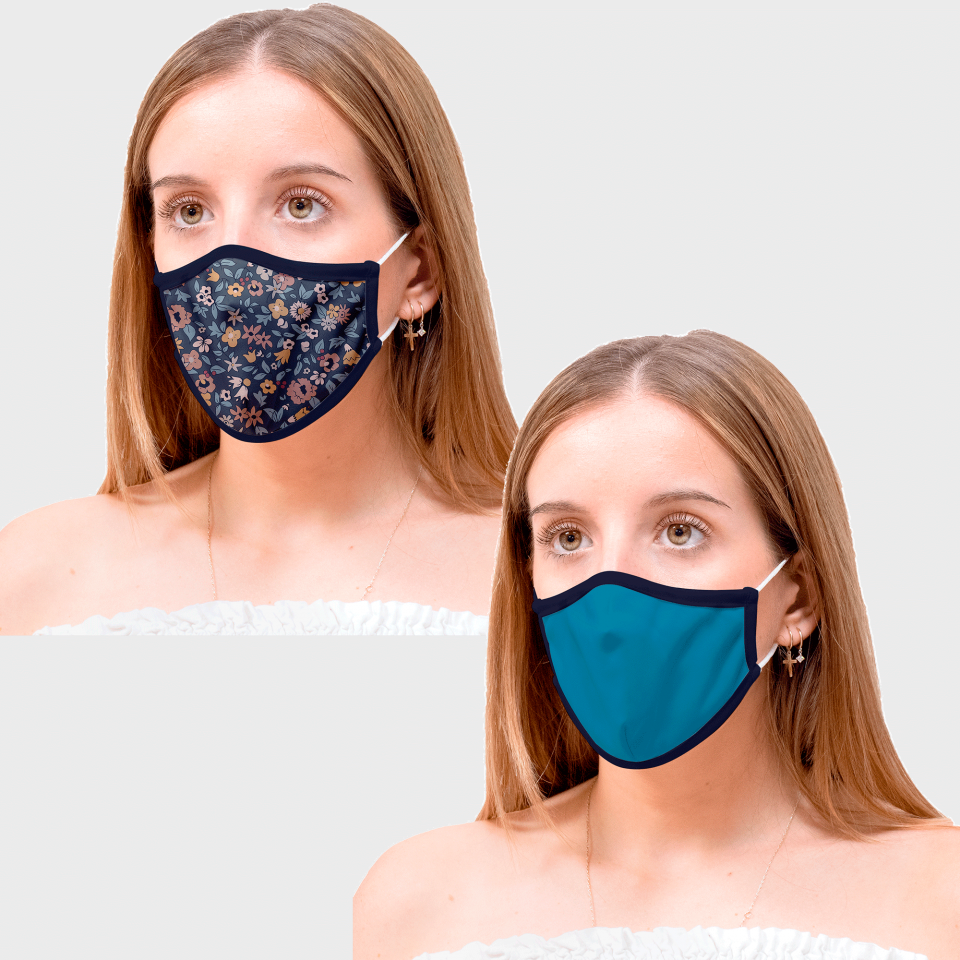 Mascarilla algodón orgánico reversible mediana flores homologada con protección +90%