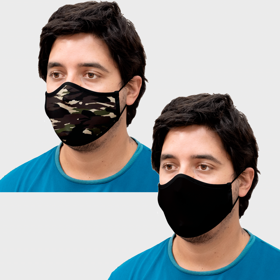 Mascarilla algodón orgánico reversible súper grande camuflaje kaki homologada con protección +90%