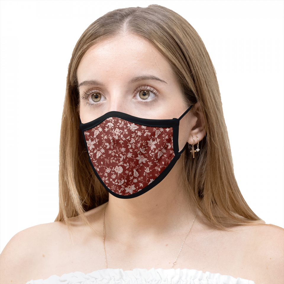 Mascarilla algodón orgánico reversible mediana flores granate homologada con protección +90%