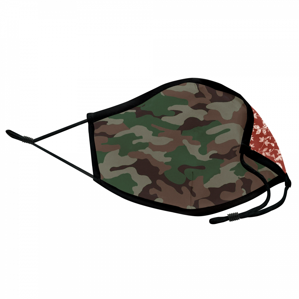 Mascarilla algodón orgánico reversible grande flores granate homologada con protección +90%