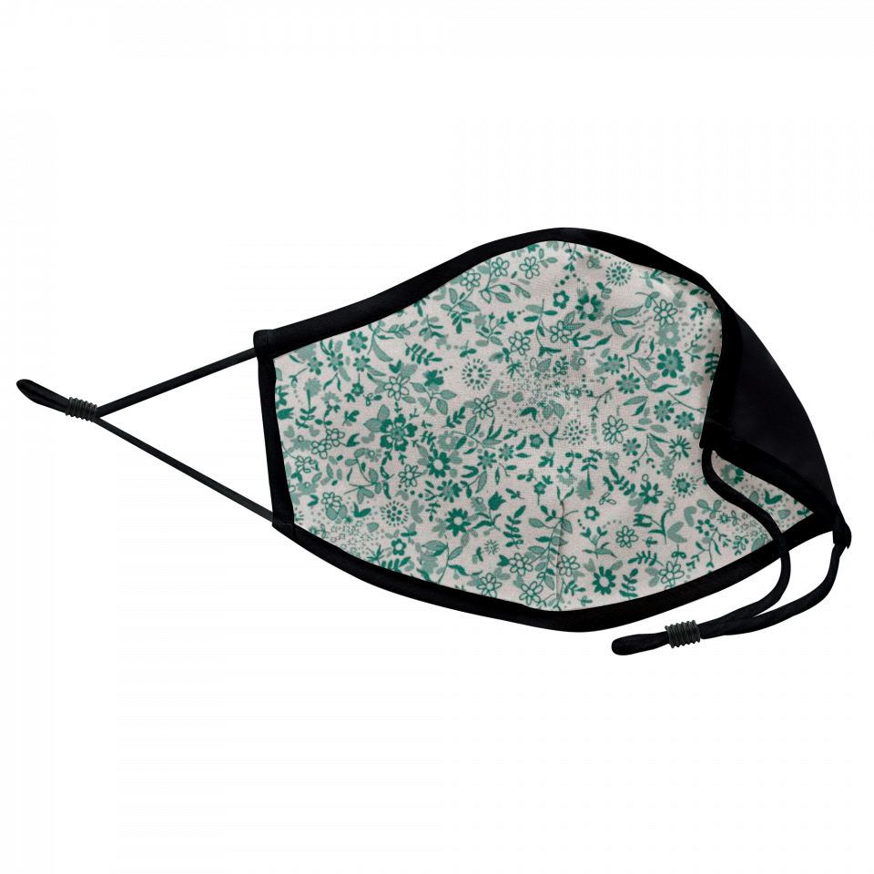 Mascarilla algodón orgánico reversible pequeña mini daisy green homologada con protección +90%