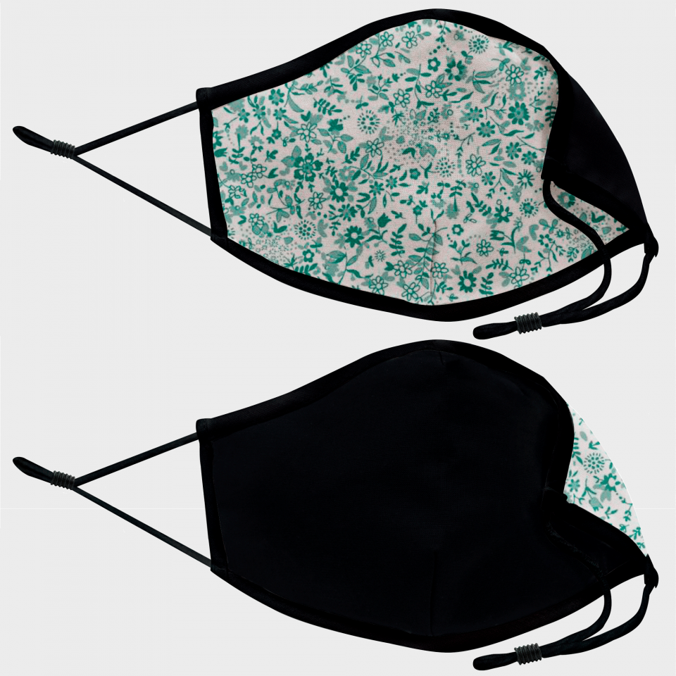 Mascarilla algodón orgánico reversible pequeña mini daisy green homologada con protección +90%