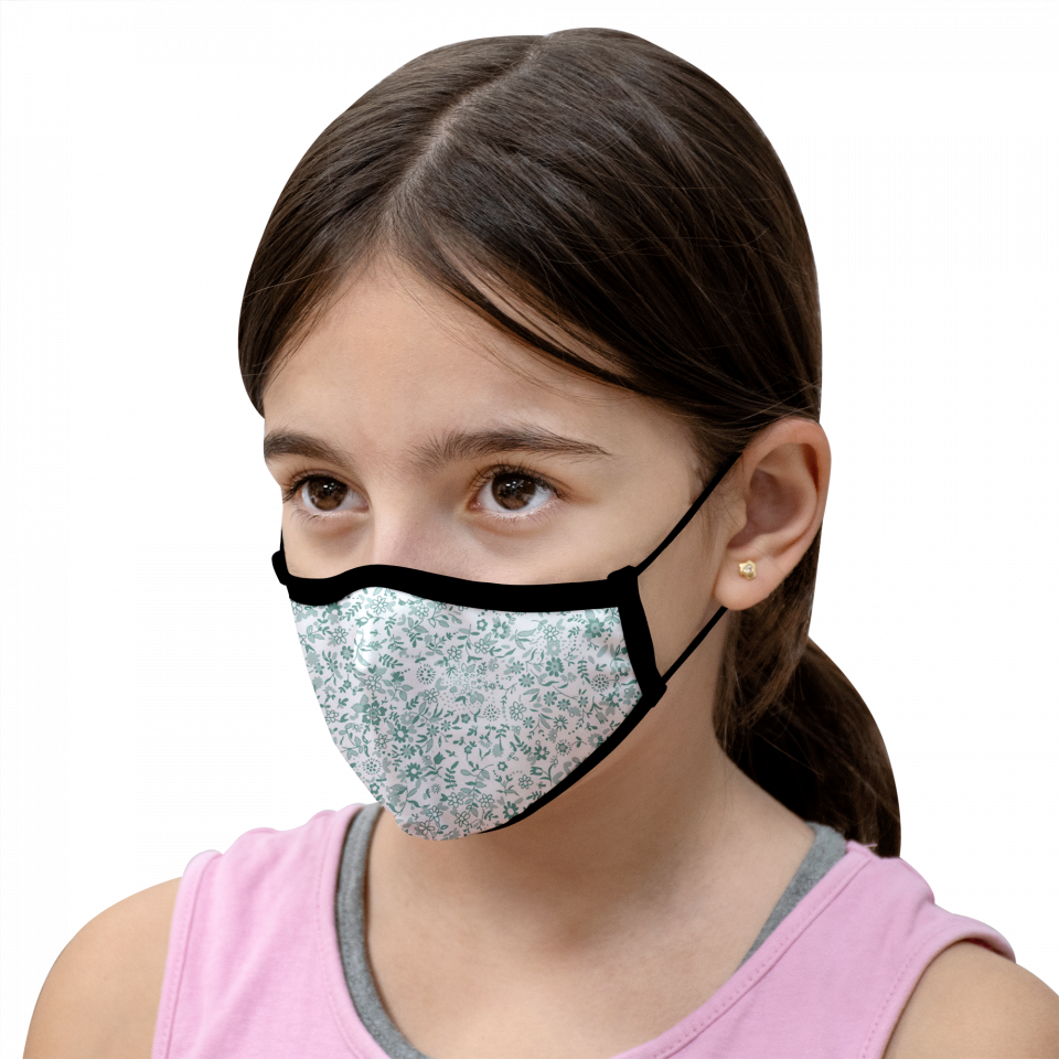 Mascarilla algodón orgánico reversible pequeña mini daisy green homologada con protección +90%